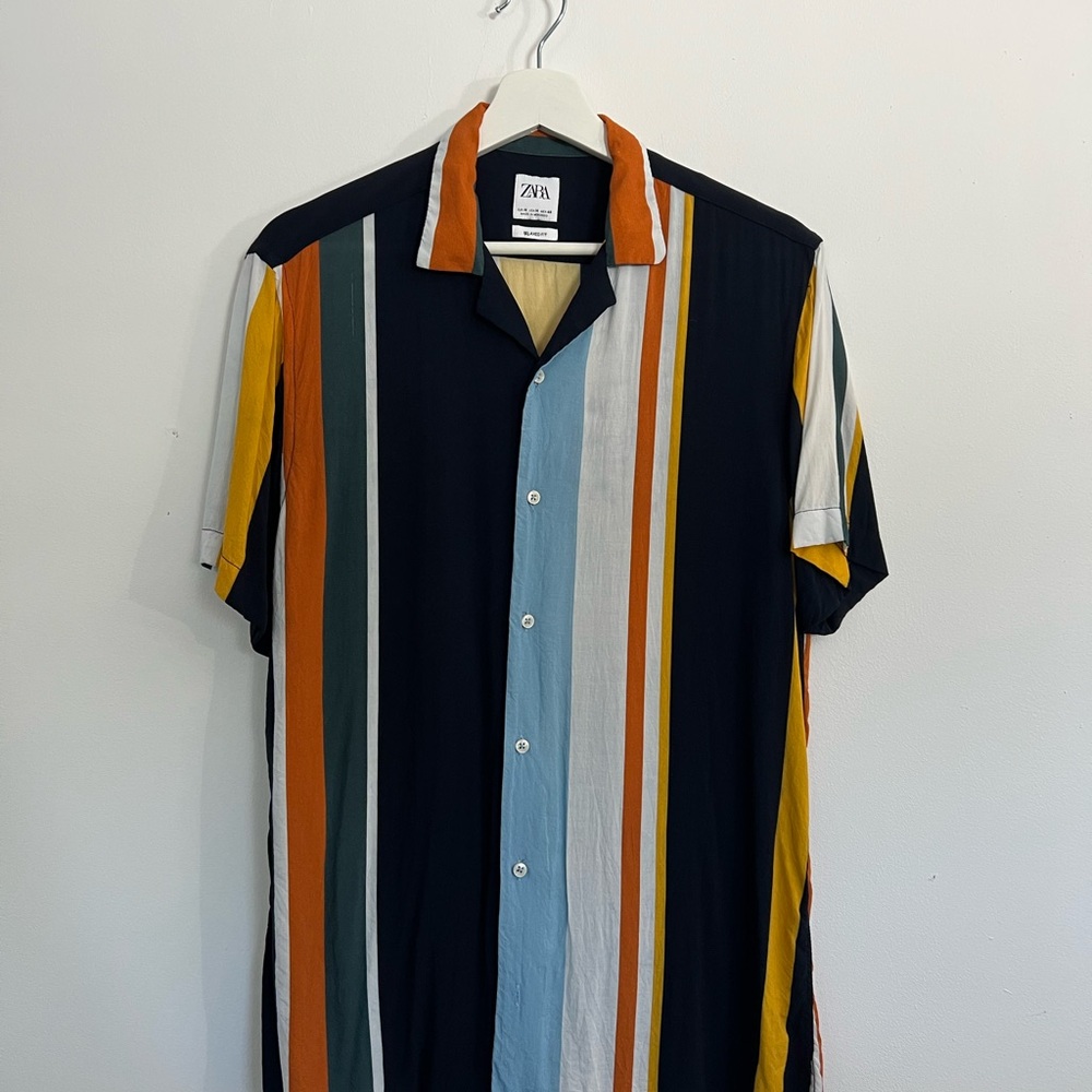 Zara Men's Bold Striped Button Down Shirt